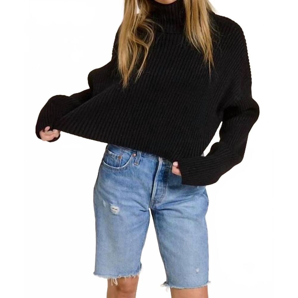NEW MIMOSA cropped ribbed turtleneck sweater in black